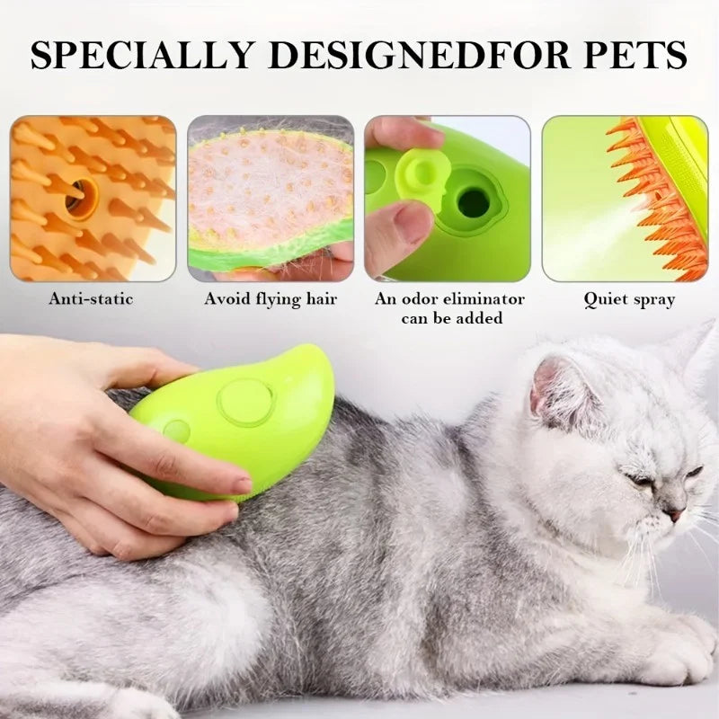 🐾 Escova a Vapor 3 em 1 para Cães e Gatos – Removedor de Pelos com Massagem, Limpeza e Tecnologia Antiestresse