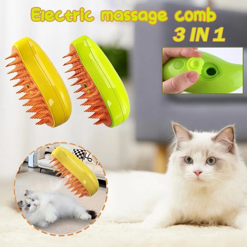 🐾 Escova a Vapor 3 em 1 para Cães e Gatos – Removedor de Pelos com Massagem, Limpeza e Tecnologia Antiestresse