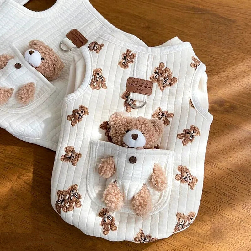Colete de Algodão com Estampa Fofa – Roupinha de Outono/Inverno para Cães e Gatos Pequenos