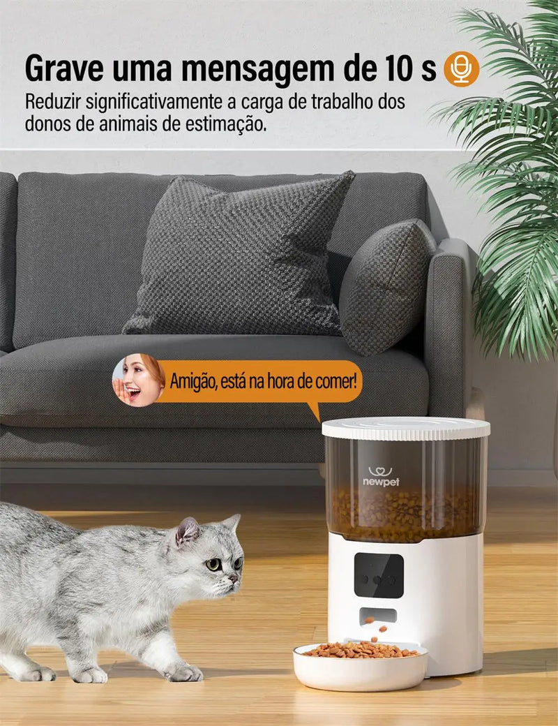 🐾 Newpet Comedouro Automático Inteligente 4L com Wi-Fi, Áudio e Controle por App