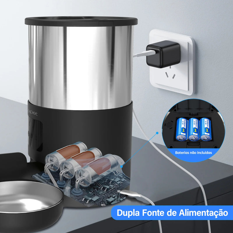 🐾 Newpet Comedouro Automático Inteligente 5L com Wi-Fi, Temporizador e Gravador de Voz