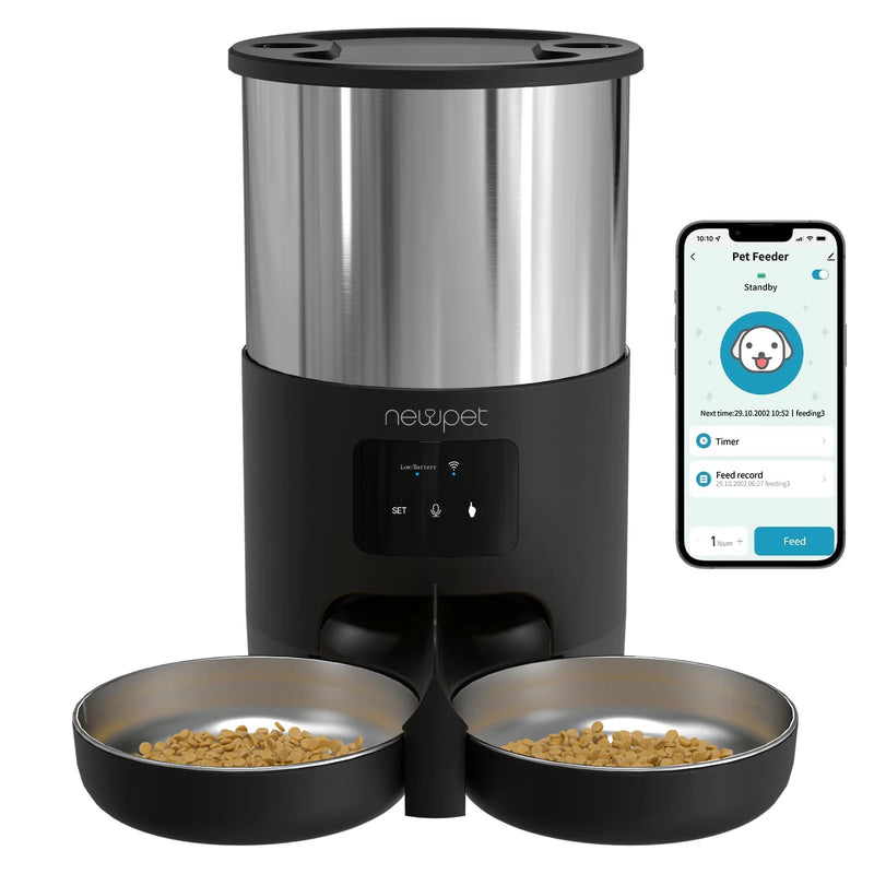 🐾 Newpet Comedouro Automático Inteligente 5L com Wi-Fi, Temporizador e Gravador de Voz
