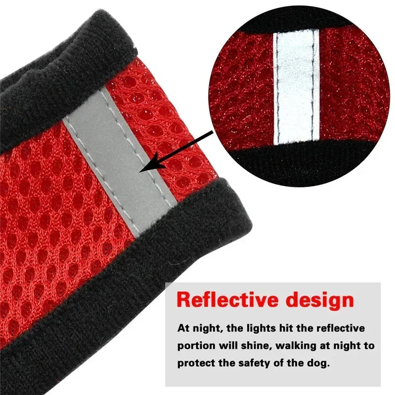 Colete Peitoral Ajustável com Guia para Gatos e Cães de Pequeno Porte – Malha Respirável e Tecido Refletivo