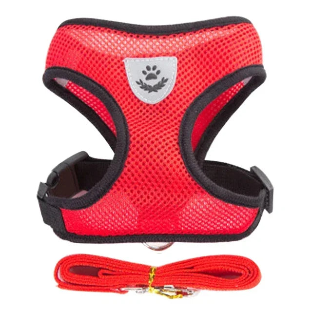 Colete Peitoral Ajustável com Guia para Gatos e Cães de Pequeno Porte – Malha Respirável e Tecido Refletivo