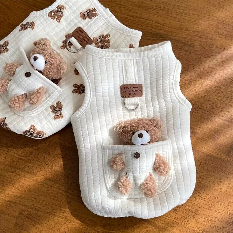Colete de Algodão com Estampa Fofa – Roupinha de Outono/Inverno para Cães e Gatos Pequenos