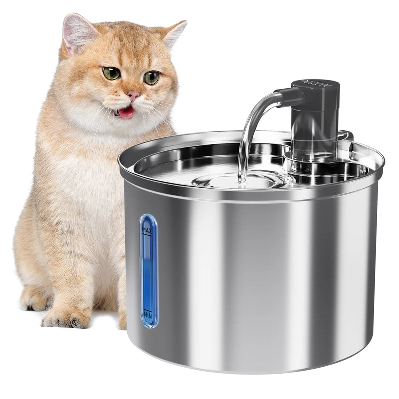 Newpet Fonte de Água Inox 3L para Gatos e Cães — Bebedouro Automático, Silencioso e com Filtro Duplo