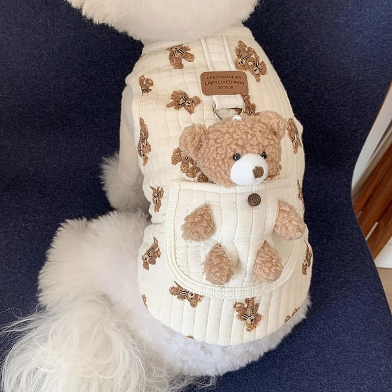 Colete de Algodão com Estampa Fofa – Roupinha de Outono/Inverno para Cães e Gatos Pequenos