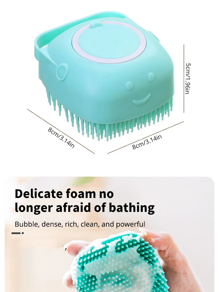 Escova de Banho de Silicone para Cães e Gatos – Massageadora 3 em 1 com Dosador de Shampoo