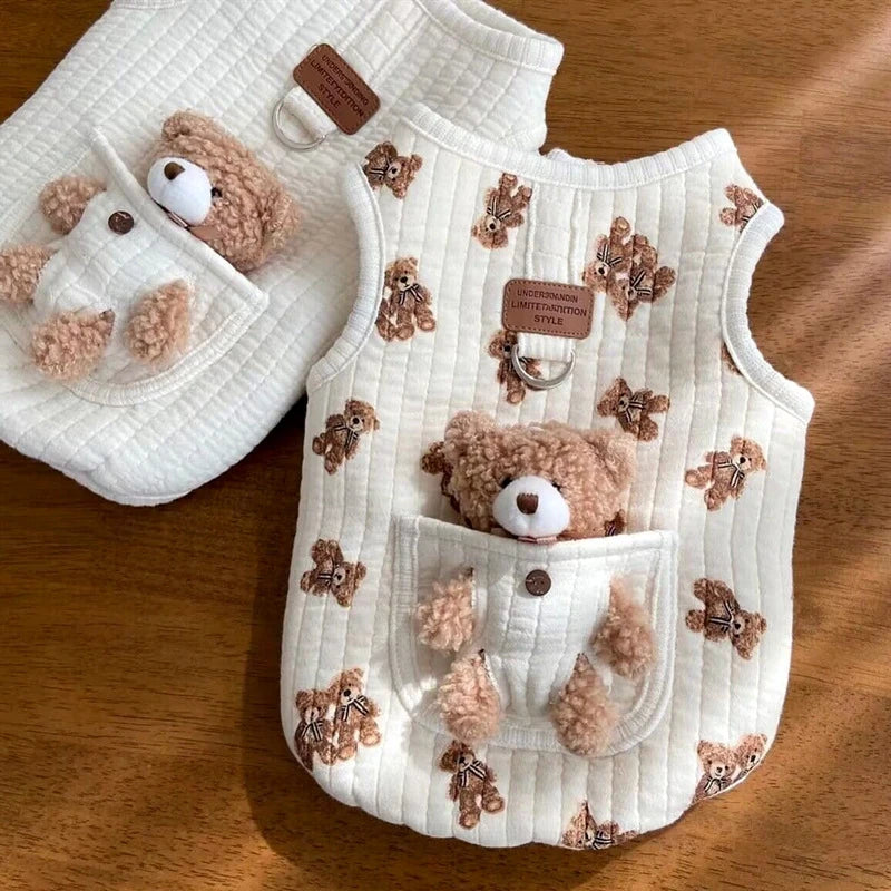 Colete de Algodão com Estampa Fofa – Roupinha de Outono/Inverno para Cães e Gatos Pequenos