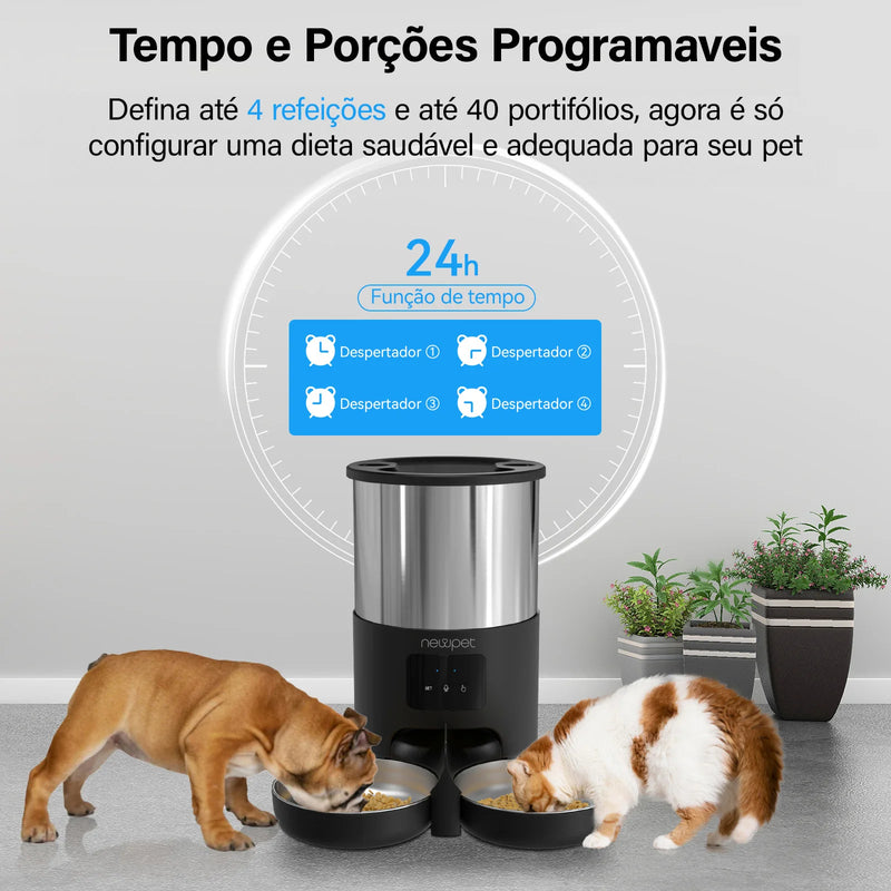 🐾 Newpet Comedouro Automático Inteligente 5L com Wi-Fi, Temporizador e Gravador de Voz