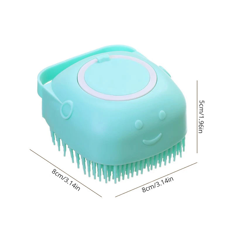 Escova de Banho de Silicone para Cães e Gatos – Massageadora 3 em 1 com Dosador de Shampoo