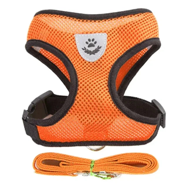 Colete Peitoral Ajustável com Guia para Gatos e Cães de Pequeno Porte – Malha Respirável e Tecido Refletivo