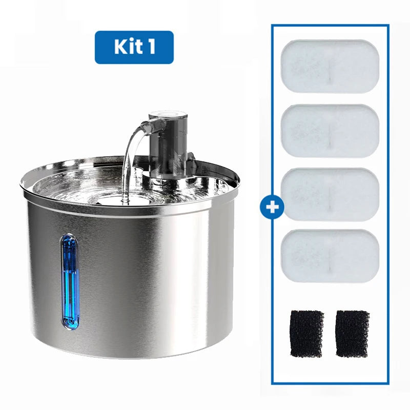 Newpet Fonte de Água Inox 3L para Gatos e Cães — Bebedouro Automático, Silencioso e com Filtro Duplo