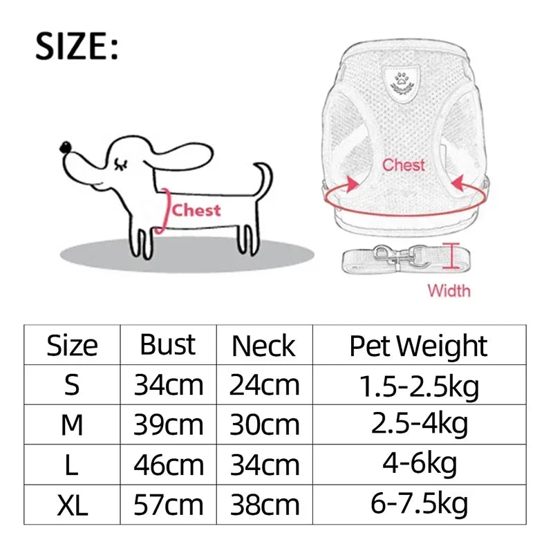 Colete Peitoral Ajustável com Guia para Gatos e Cães de Pequeno Porte – Malha Respirável e Tecido Refletivo