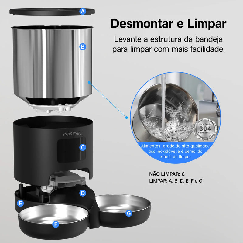 🐾 Newpet Comedouro Automático Inteligente 5L com Wi-Fi, Temporizador e Gravador de Voz