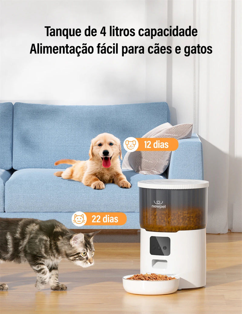 🐾 Newpet Comedouro Automático Inteligente 4L com Wi-Fi, Áudio e Controle por App