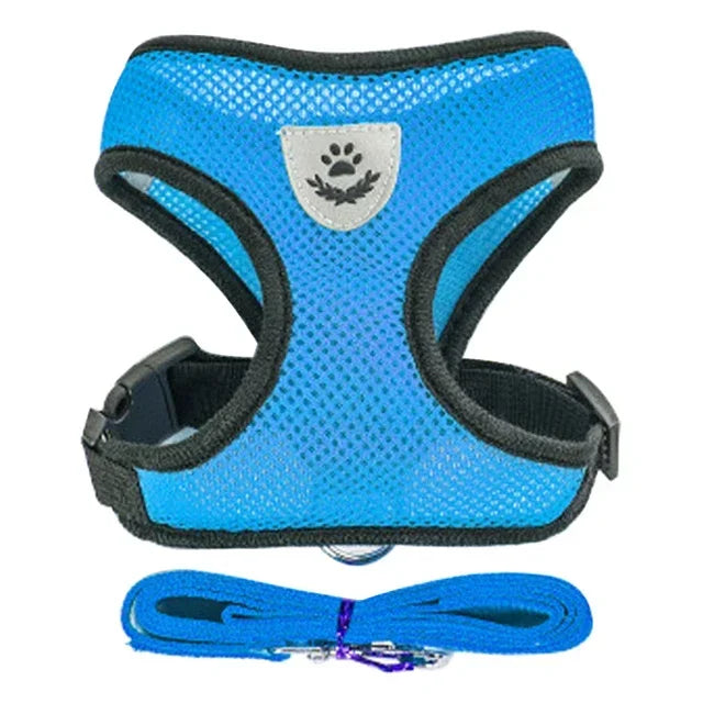 Colete Peitoral Ajustável com Guia para Gatos e Cães de Pequeno Porte – Malha Respirável e Tecido Refletivo
