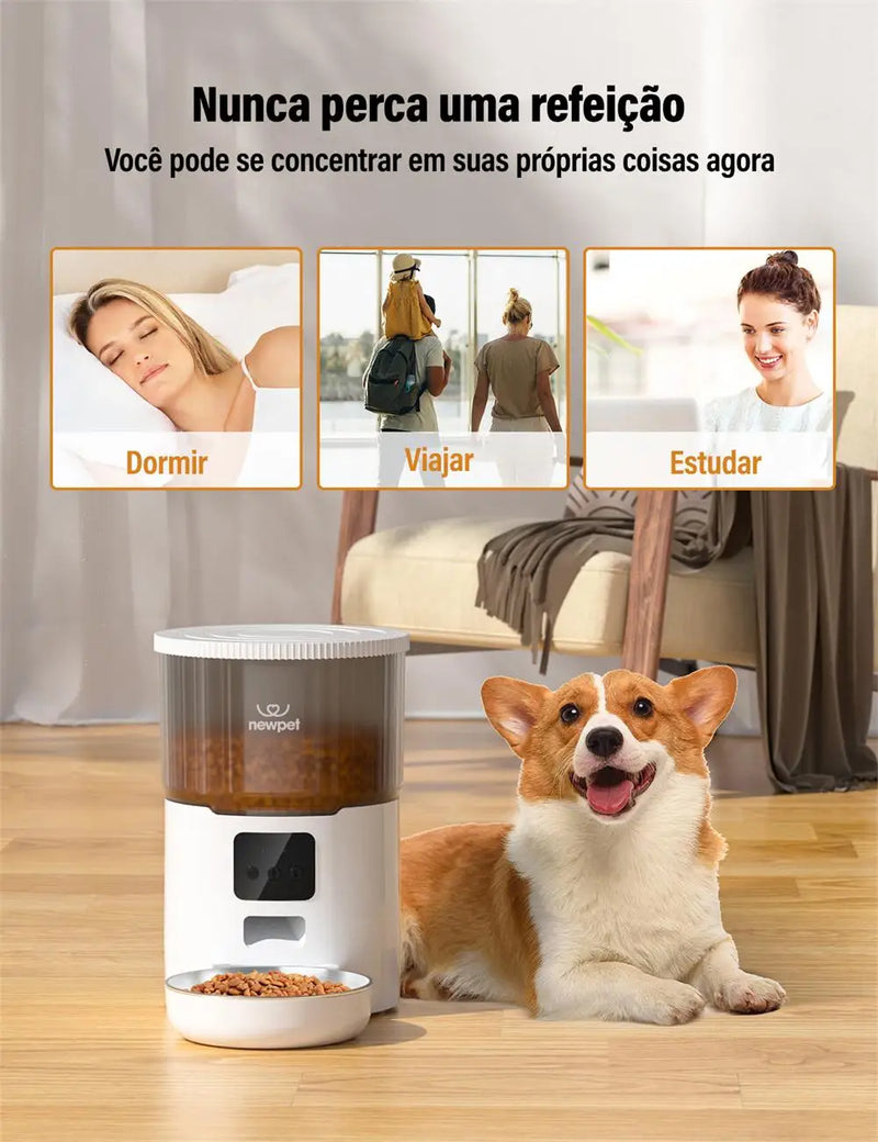 🐾 Newpet Comedouro Automático Inteligente 4L com Wi-Fi, Áudio e Controle por App