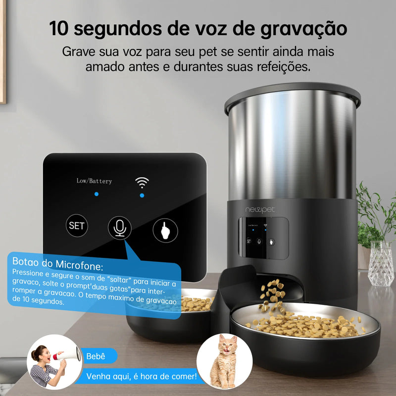 🐾 Newpet Comedouro Automático Inteligente 5L com Wi-Fi, Temporizador e Gravador de Voz
