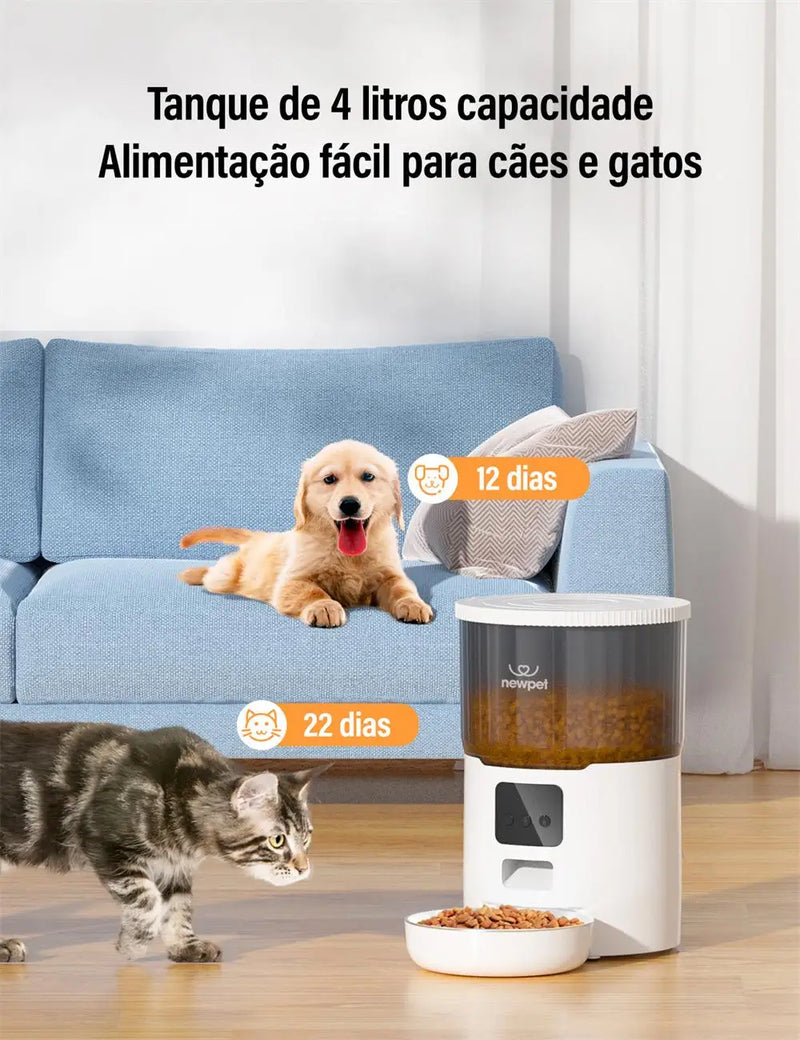 🐾 Newpet Comedouro Automático Inteligente 4L com Wi-Fi, Áudio e Controle por App