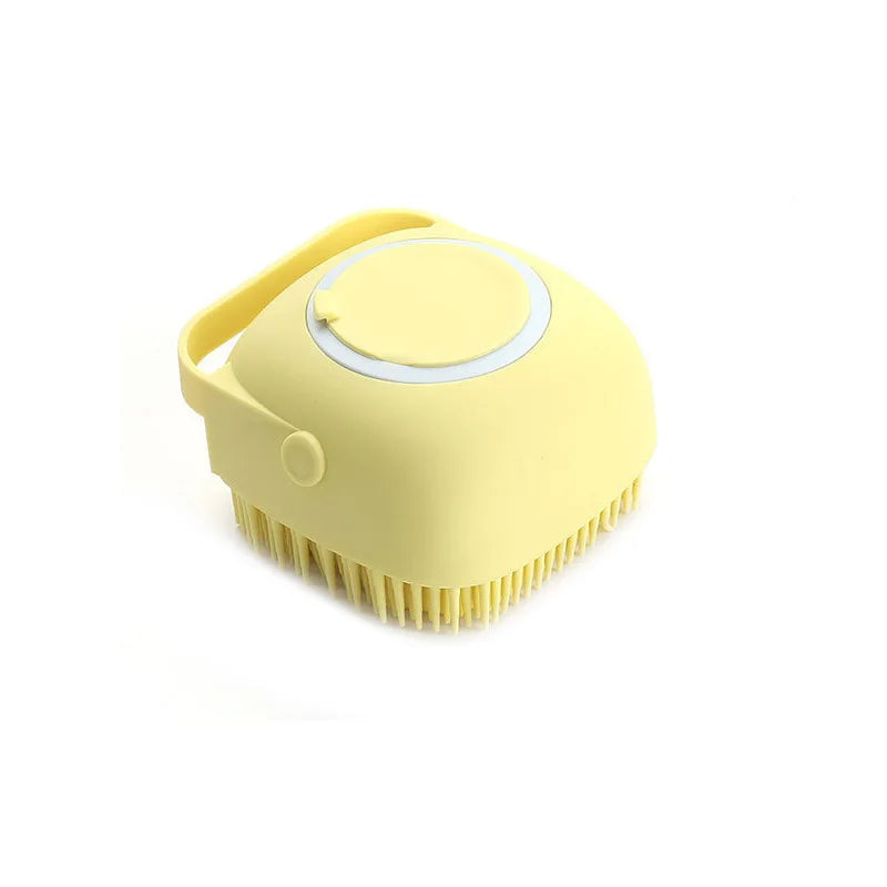 Escova de Banho de Silicone para Cães e Gatos – Massageadora 3 em 1 com Dosador de Shampoo