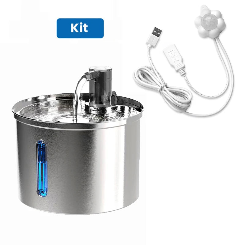 Newpet Fonte de Água Inox 3L para Gatos e Cães — Bebedouro Automático, Silencioso e com Filtro Duplo