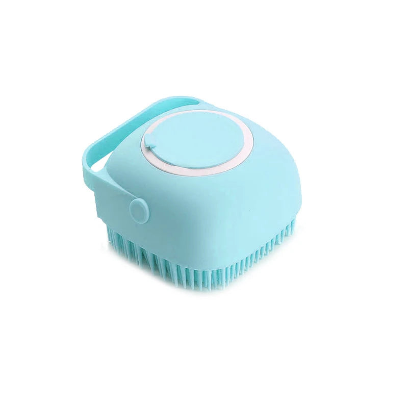 Escova de Banho de Silicone para Cães e Gatos – Massageadora 3 em 1 com Dosador de Shampoo