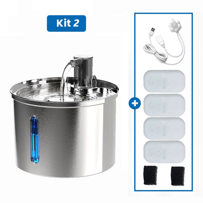 Newpet Fonte de Água Inox 3L para Gatos e Cães — Bebedouro Automático, Silencioso e com Filtro Duplo