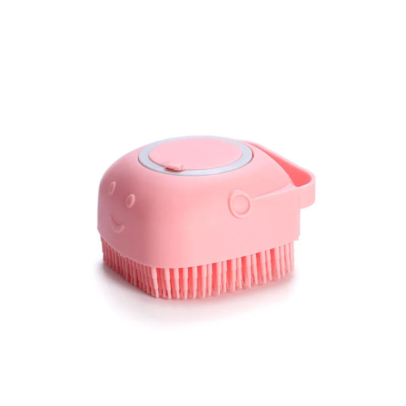 Escova de Banho de Silicone para Cães e Gatos – Massageadora 3 em 1 com Dosador de Shampoo